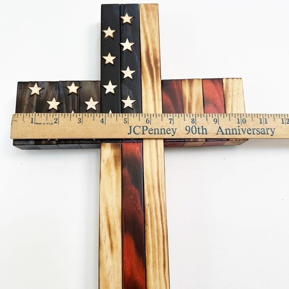 Watchmen Woodwork American Flag Cross  Handcrafted in USA - Picture 5 of 6